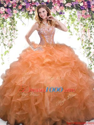 Glamorous Organza Sleeveless Floor Length Quinceanera Dresses and Beading and Ruffles