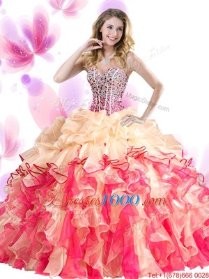 Sleeveless Lace Up Floor Length Beading and Ruffles Ball Gown Prom Dress