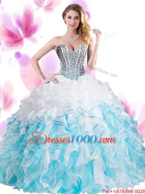 Sleeveless Lace Up Floor Length Beading and Ruffles Ball Gown Prom Dress