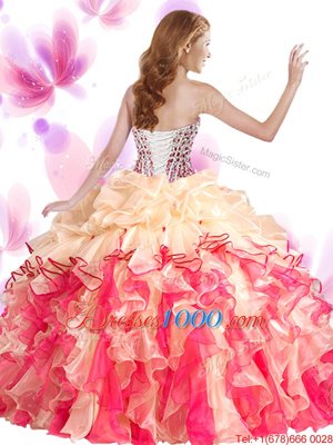 Sleeveless Lace Up Floor Length Beading and Ruffles Ball Gown Prom Dress