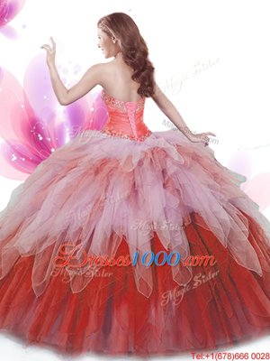 Fabulous Multi-color Ball Gowns Sweetheart Sleeveless Tulle Floor Length Lace Up Beading and Ruffles Sweet 16 Quinceanera Dress