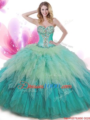 Fabulous Multi-color Ball Gowns Sweetheart Sleeveless Tulle Floor Length Lace Up Beading and Ruffles Sweet 16 Quinceanera Dress