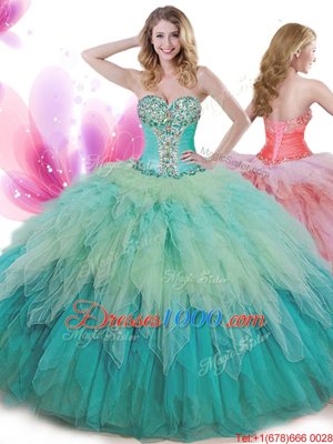 Fabulous Multi-color Ball Gowns Sweetheart Sleeveless Tulle Floor Length Lace Up Beading and Ruffles Sweet 16 Quinceanera Dress