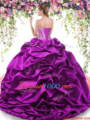 Dazzling Pick Ups Ruffled Brush Train Ball Gowns Quince Ball Gowns Multi-color Sweetheart Organza and Taffeta Sleeveless With Train Lace Up