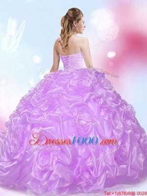 Lavender Fabric With Rolling Flowers Lace Up Sweet 16 Dresses Sleeveless Floor Length Beading