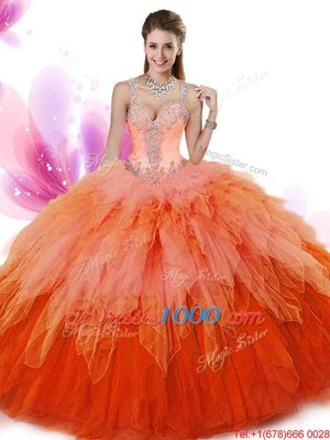 Super Multi-color Sleeveless Floor Length Beading and Ruffles Zipper Sweet 16 Dresses