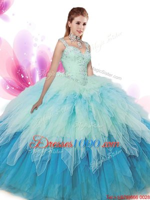 Super Multi-color Sleeveless Floor Length Beading and Ruffles Zipper Sweet 16 Dresses