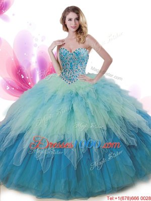 Floor Length Multi-color Vestidos de Quinceanera Tulle Sleeveless Beading and Ruffles