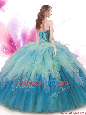 Floor Length Multi-color Vestidos de Quinceanera Tulle Sleeveless Beading and Ruffles