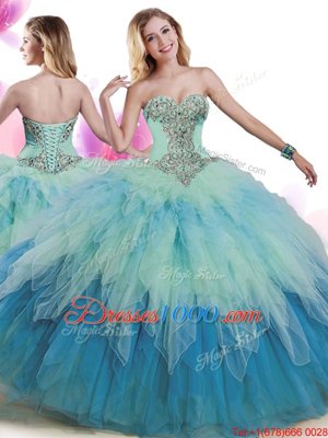 Multi-color 15 Quinceanera Dress Military Ball and Sweet 16 and Quinceanera and For with Beading and Ruffles Sweetheart Sleeveless Lace Up