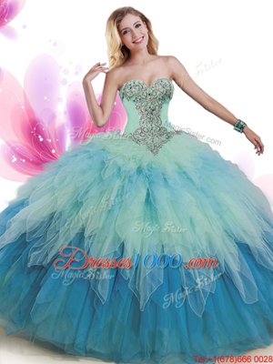 Multi-color 15 Quinceanera Dress Military Ball and Sweet 16 and Quinceanera and For with Beading and Ruffles Sweetheart Sleeveless Lace Up
