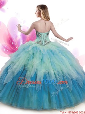 Multi-color 15 Quinceanera Dress Military Ball and Sweet 16 and Quinceanera and For with Beading and Ruffles Sweetheart Sleeveless Lace Up
