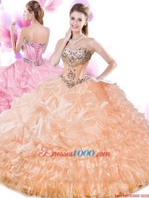 Attractive Sleeveless Beading and Ruffled Layers and Pick Ups Lace Up Sweet 16 Dresses