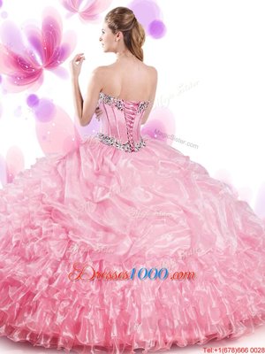 Attractive Sleeveless Beading and Ruffled Layers and Pick Ups Lace Up Sweet 16 Dresses