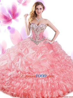 Attractive Sleeveless Beading and Ruffled Layers and Pick Ups Lace Up Sweet 16 Dresses