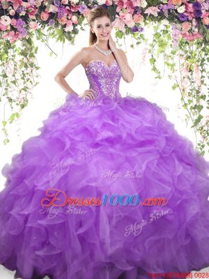 New Arrival Lavender Sleeveless Floor Length Beading and Ruffles Lace Up 15 Quinceanera Dress