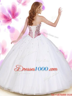 On Sale White Ball Gowns Organza and Tulle Sweetheart Sleeveless Beading and Ruffles Floor Length Lace Up Vestidos de Quinceanera