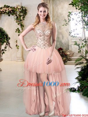 Beautiful Floor Length Peach Quinceanera Gowns Scoop Sleeveless Lace Up