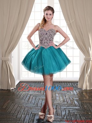 Three Piece Teal Sleeveless Brush Train Beading With Train Sweet 16 Dress