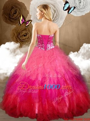 Four Piece Multi-color Lace Up Sweetheart Beading and Ruffles and Sequins Ball Gown Prom Dress Tulle Sleeveless