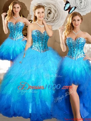 Four Piece Multi-color Lace Up Sweetheart Beading and Ruffles and Sequins Ball Gown Prom Dress Tulle Sleeveless