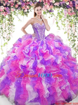 Luxurious Multi-color Sleeveless Beading and Ruffles Floor Length Ball Gown Prom Dress