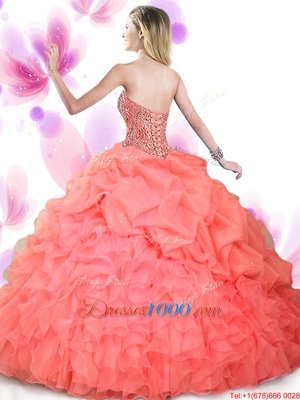 Adorable Sleeveless Floor Length Beading and Ruffled Layers Lace Up 15th Birthday Dress with Gold