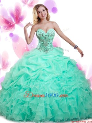 Adorable Sleeveless Floor Length Beading and Ruffled Layers Lace Up 15th Birthday Dress with Gold