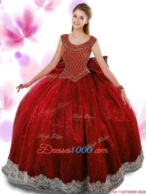 Designer Wine Red Scoop Zipper Beading and Appliques and Bowknot Sweet 16 Dresses Sleeveless