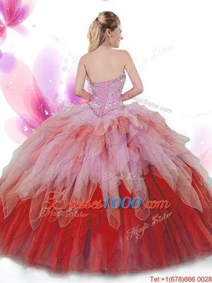 Tulle Sweetheart Sleeveless Lace Up Beading and Ruffles Sweet 16 Quinceanera Dress in Multi-color