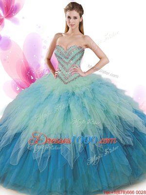 Tulle Sweetheart Sleeveless Lace Up Beading and Ruffles Sweet 16 Quinceanera Dress in Multi-color