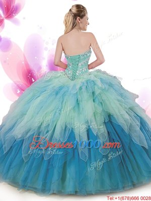 Tulle Sweetheart Sleeveless Lace Up Beading and Ruffles Sweet 16 Quinceanera Dress in Multi-color