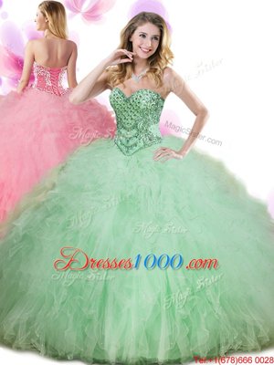 Sleeveless Lace Up Floor Length Beading and Ruffles Sweet 16 Dresses