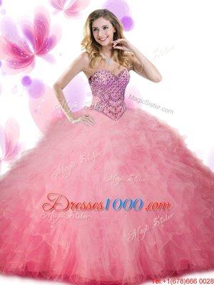 Sleeveless Lace Up Floor Length Beading and Ruffles Sweet 16 Dresses