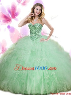 Sleeveless Lace Up Floor Length Beading and Ruffles Sweet 16 Dresses