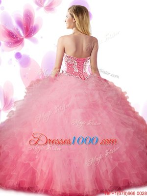 Sleeveless Lace Up Floor Length Beading and Ruffles Sweet 16 Dresses