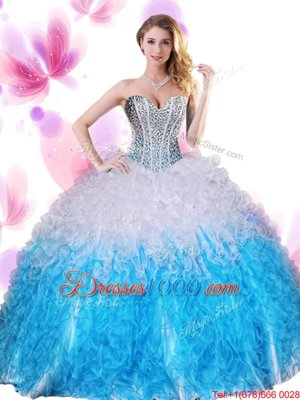 Sleeveless Lace Up Floor Length Beading and Ruffles Ball Gown Prom Dress