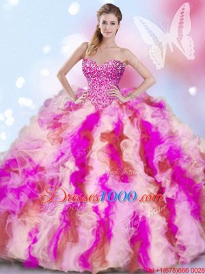 Lace Up Sweet 16 Quinceanera Dress Multi-color and In for Military Ball and Sweet 16 and Quinceanera with Beading and Ruffles