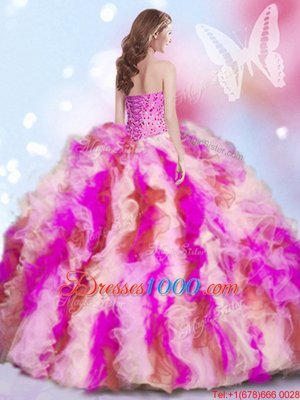 Lace Up Sweet 16 Quinceanera Dress Multi-color and In for Military Ball and Sweet 16 and Quinceanera with Beading and Ruffles