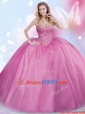 Lilac Lace Up Sweetheart Beading Quinceanera Gowns Tulle Sleeveless
