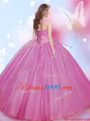 Lilac Lace Up Sweetheart Beading Quinceanera Gowns Tulle Sleeveless