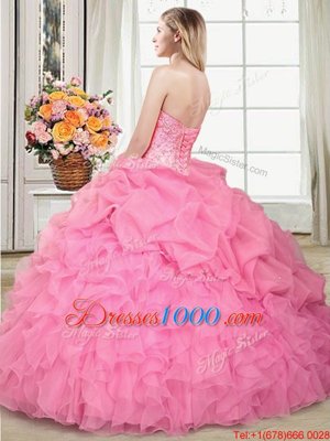 Edgy Floor Length Lace Up Sweet 16 Quinceanera Dress Aqua Blue and In for Military Ball and Sweet 16 and Quinceanera with Beading and Ruffles and Pick Ups