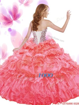 Shining Turquoise Sweet 16 Dress Military Ball and Sweet 16 and Quinceanera and For with Beading and Ruffles Sweetheart Sleeveless Lace Up