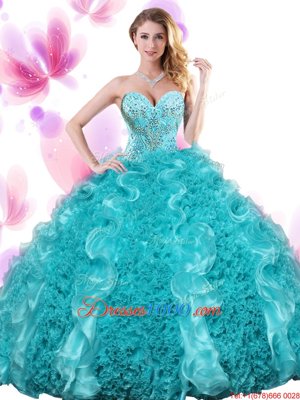 Perfect Sweetheart Sleeveless Organza Sweet 16 Dresses Beading and Ruffles Lace Up