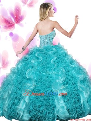 Perfect Sweetheart Sleeveless Organza Sweet 16 Dresses Beading and Ruffles Lace Up