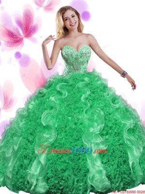 Perfect Sweetheart Sleeveless Organza Sweet 16 Dresses Beading and Ruffles Lace Up