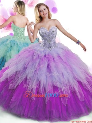 Multi-color 15th Birthday Dress Military Ball and Sweet 16 and Quinceanera and For with Beading and Ruffles Sweetheart Sleeveless Lace Up
