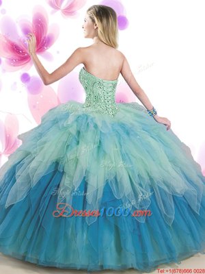 Multi-color 15th Birthday Dress Military Ball and Sweet 16 and Quinceanera and For with Beading and Ruffles Sweetheart Sleeveless Lace Up