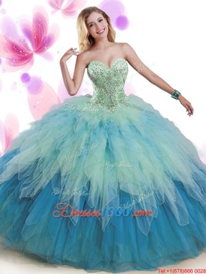 Multi-color 15th Birthday Dress Military Ball and Sweet 16 and Quinceanera and For with Beading and Ruffles Sweetheart Sleeveless Lace Up