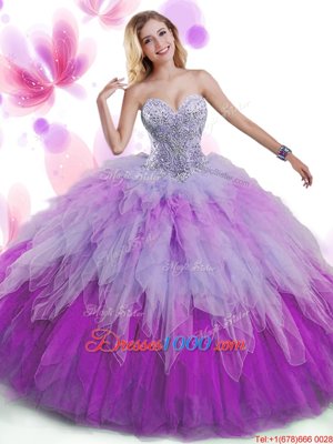 Multi-color 15th Birthday Dress Military Ball and Sweet 16 and Quinceanera and For with Beading and Ruffles Sweetheart Sleeveless Lace Up